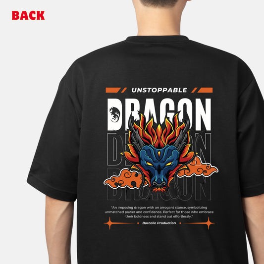 Dragon over size down shoulder t-shirt