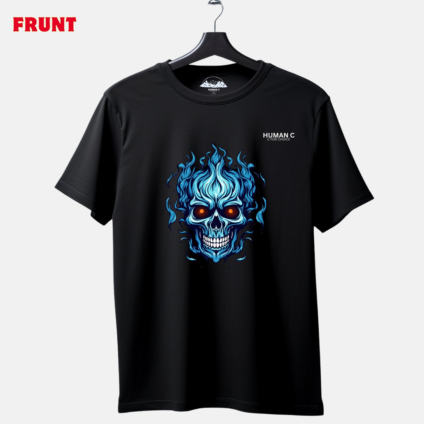 Skull Fire Over Size Down Shoulder Printed T-shirt